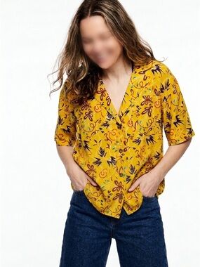 A.L.C. Yellow Floral Short-Sleeve Button Front